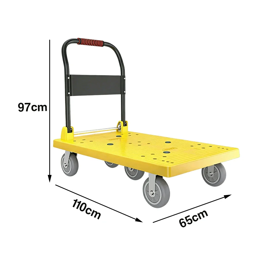 GROVIA Heavy-Duty Platform Trolley - 110x66cm Reinforced Dual-Tube Frame, 6-Inch Industrial Grey Rubber Wheels, Stable & Smooth Transport - Yellow - Image 5