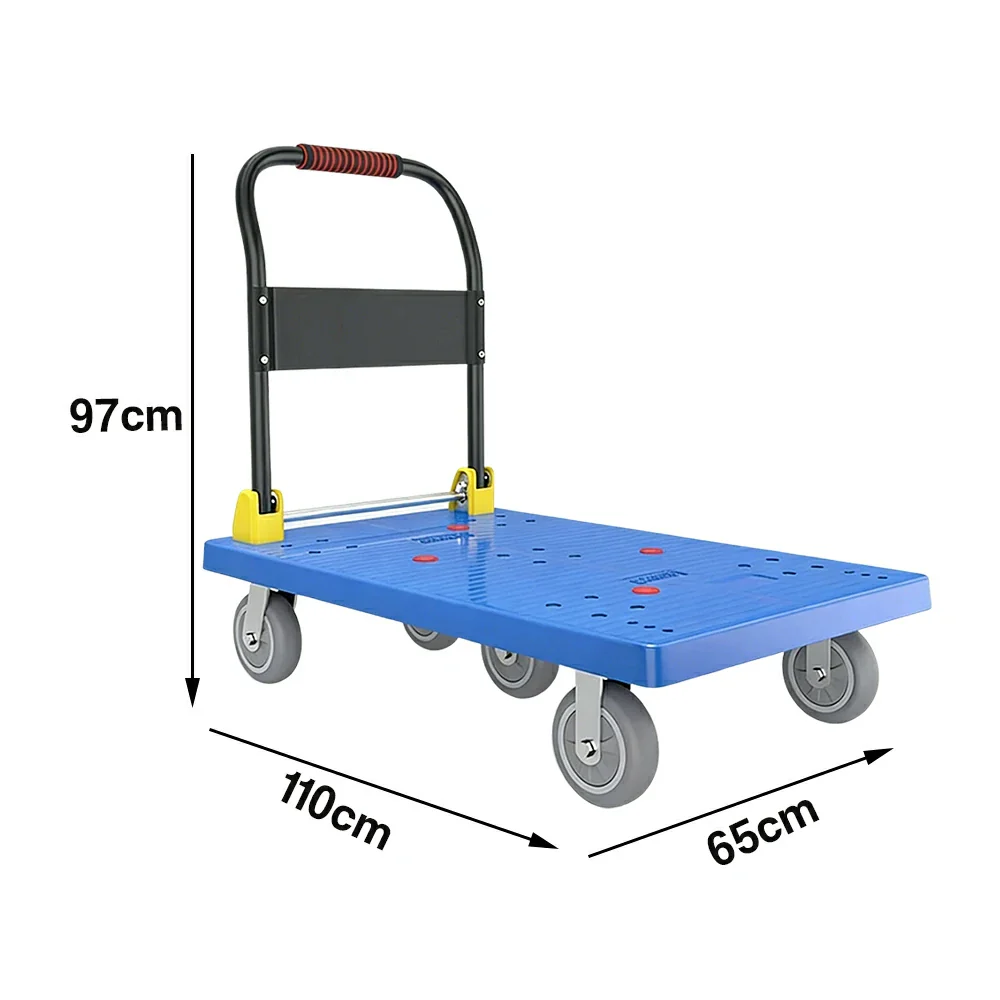 GROVIA Heavy-Duty Platform Trolley - 110x66cm Reinforced Dual-Tube Frame, 6-Inch Industrial Grey Rubber Wheels, Stable & Smooth Transport - Blue - Image 5