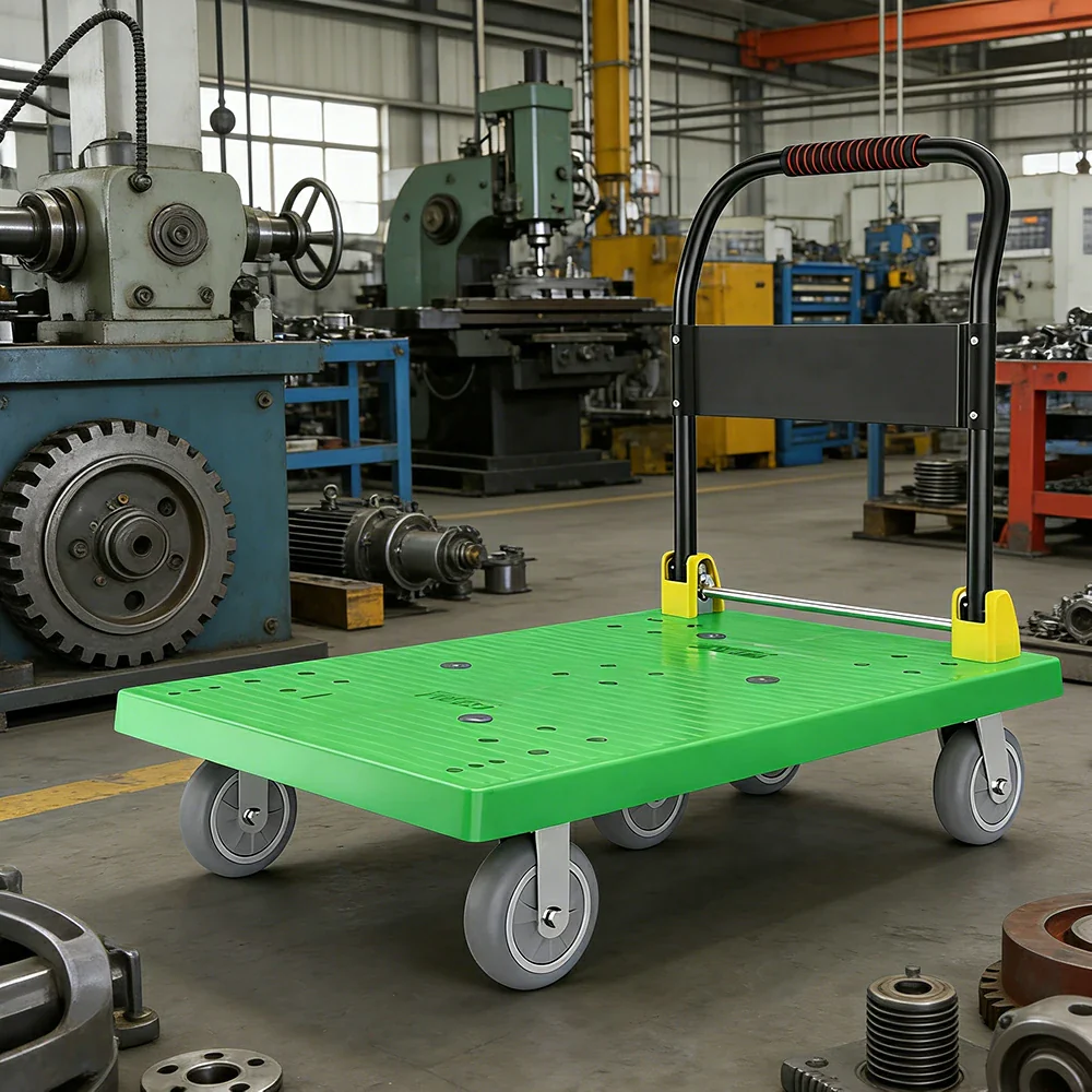 GROVIA Heavy-Duty Platform Trolley - 110x66cm Reinforced Dual-Tube Frame, 6-Inch Industrial Grey Rubber Wheels, Stable & Smooth Transport - Green - Image 4