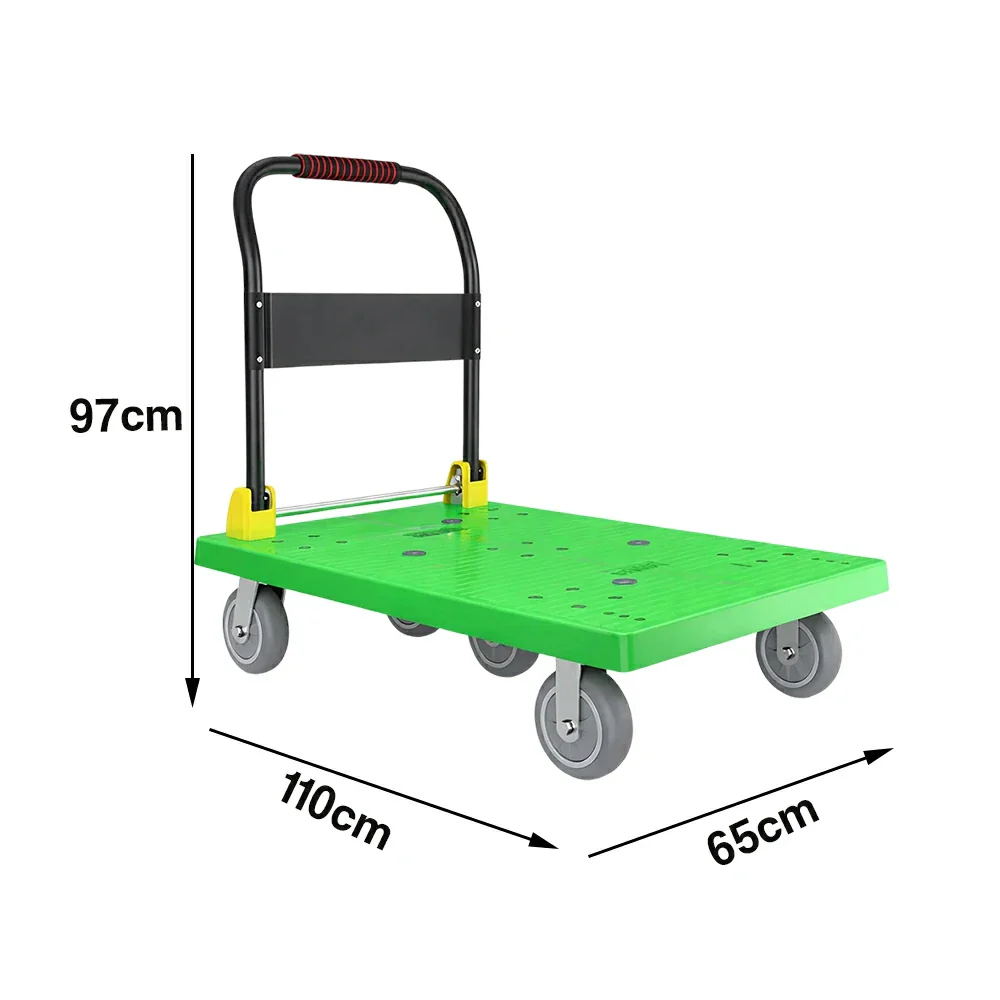 GROVIA Heavy-Duty Platform Trolley - 110x66cm Reinforced Dual-Tube Frame, 6-Inch Industrial Grey Rubber Wheels, Stable & Smooth Transport - Green - Image 5