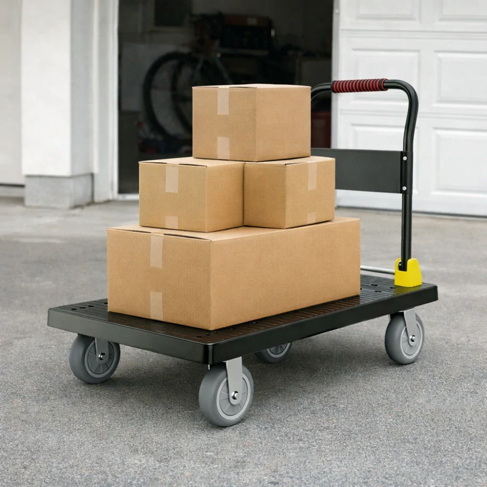 GROVIA Heavy-Duty Platform Trolley - 110x66cm Reinforced Dual-Tube Frame, 6-Inch Industrial Grey Rubber Wheels, Stable & Smooth Transport - Black - Image 4