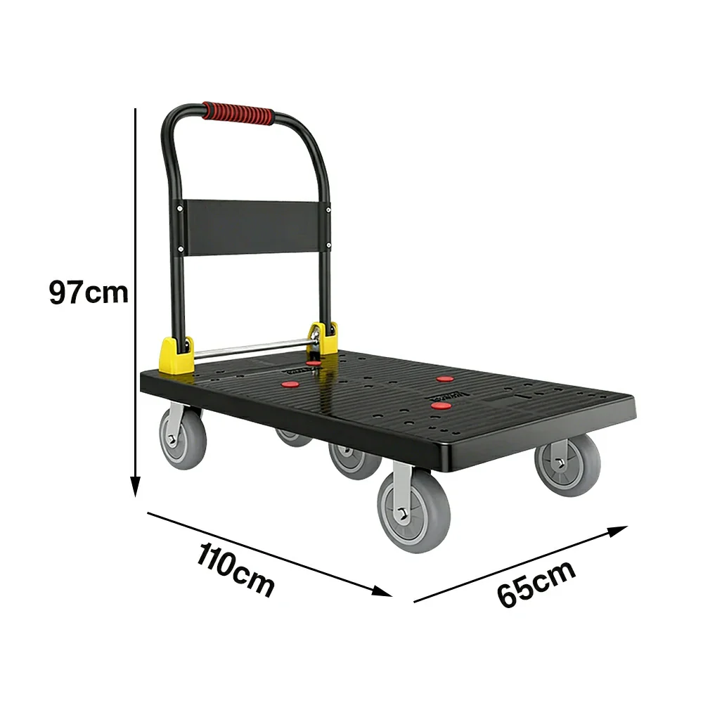 GROVIA Heavy-Duty Platform Trolley - 110x66cm Reinforced Dual-Tube Frame, 6-Inch Industrial Grey Rubber Wheels, Stable & Smooth Transport - Black - Image 5