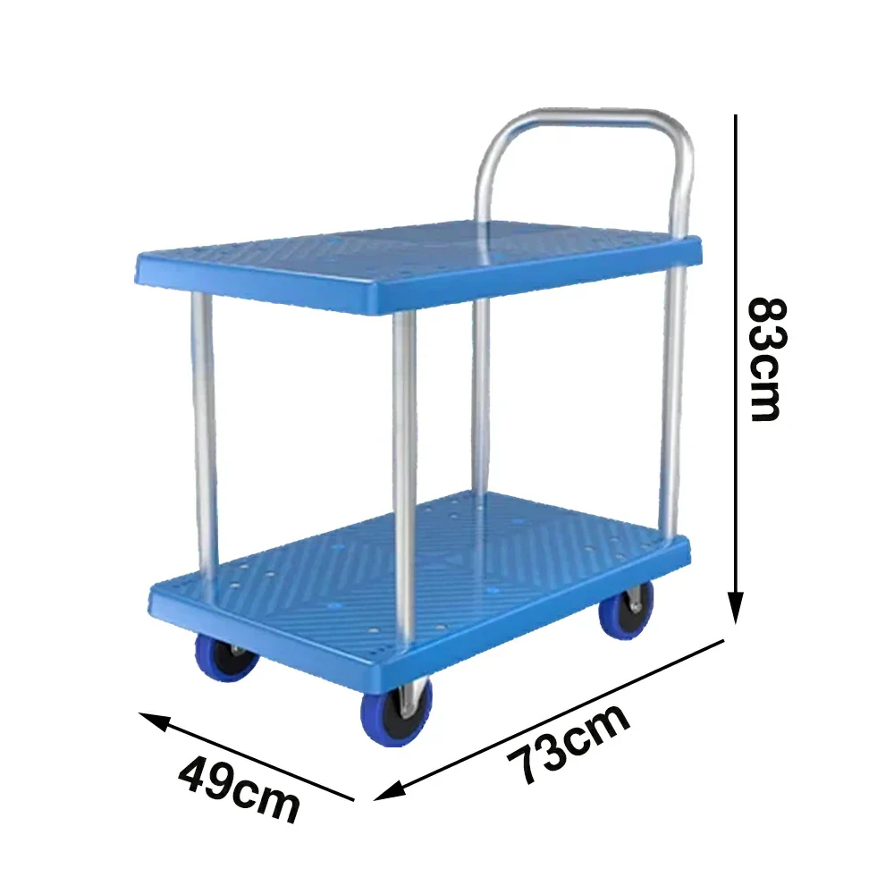 GROVIA Heavy-Duty Double Deck Platform Trolley - 73/90cm, Single Handle, Quiet TPR Wheels, 200/350kg Load Capacity - Blue - Image 5