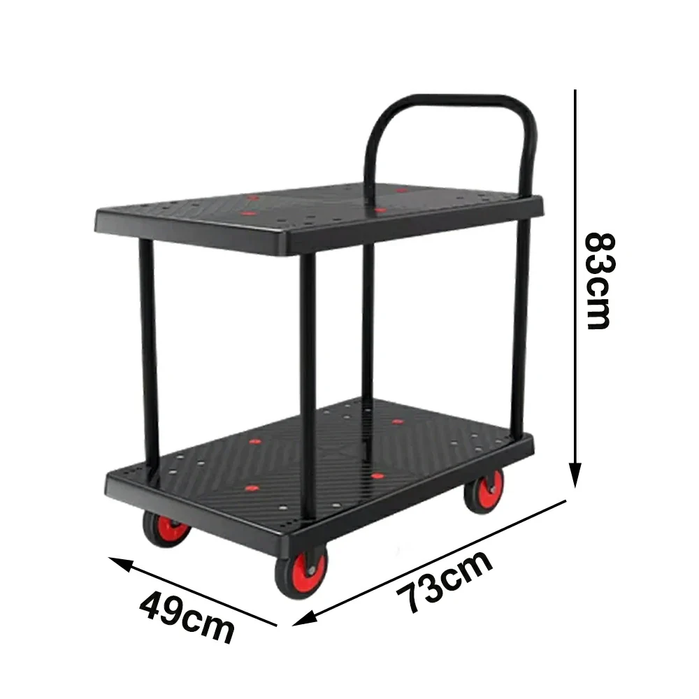 GROVIA Heavy-Duty Double Deck Platform Trolley - 73/90cm, Single Handle, Quiet TPR Wheels, 200/350kg Load Capacity - Black - Image 6
