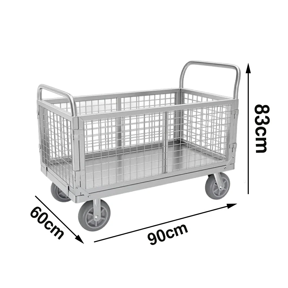 GROVIA Heavy-Duty Mesh Platform Trolley - 90x60cm, Foldable Cage Design, Quiet 6-Inch Rubber Wheels, 300kg Load Capacity - Silver - Image 5