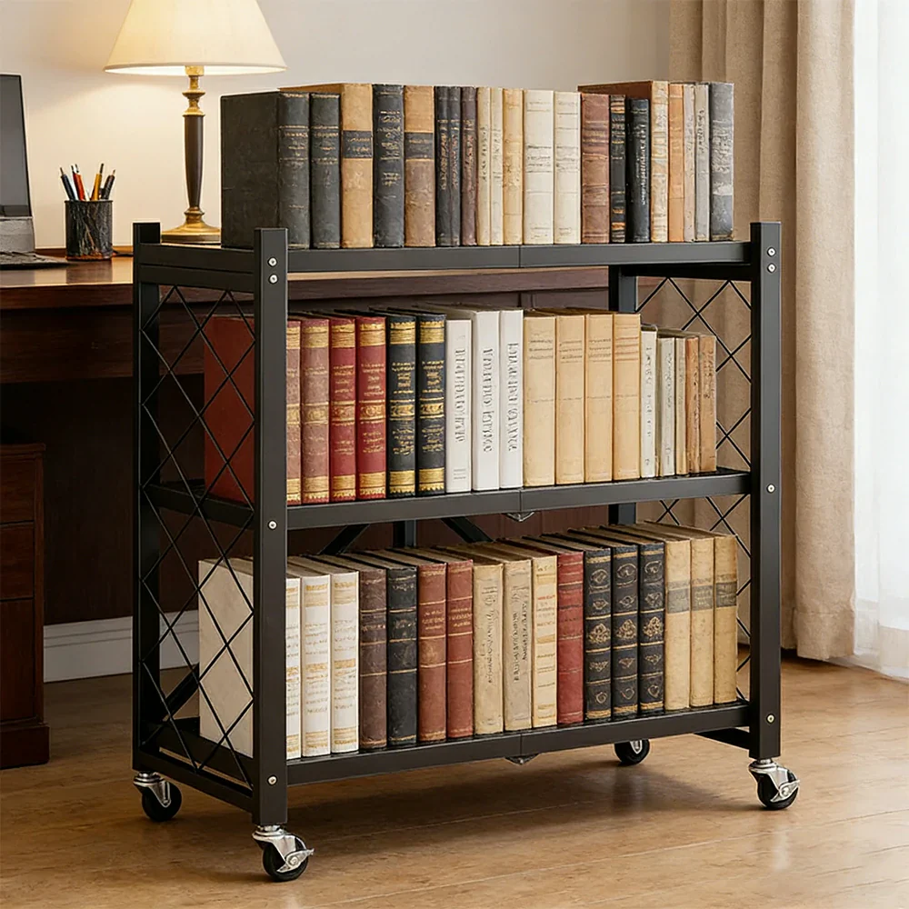 GROVIA 3-Tier Storage Rack, Tool-Free Snap-Lock Assembly, Heavy-Duty Steel Frame, Smooth Castors, Ventilated Shelves - Black - Image 4