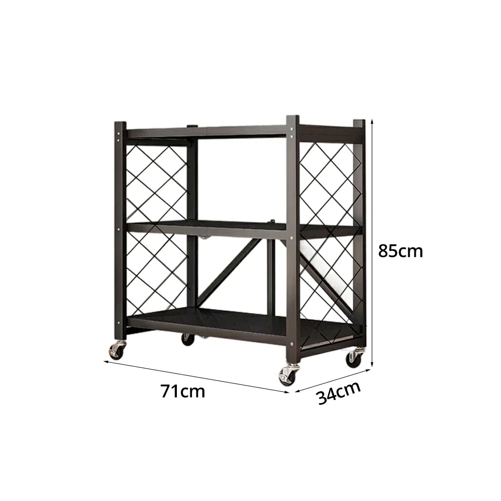 GROVIA 3-Tier Storage Rack, Tool-Free Snap-Lock Assembly, Heavy-Duty Steel Frame, Smooth Castors, Ventilated Shelves - Black - Image 5
