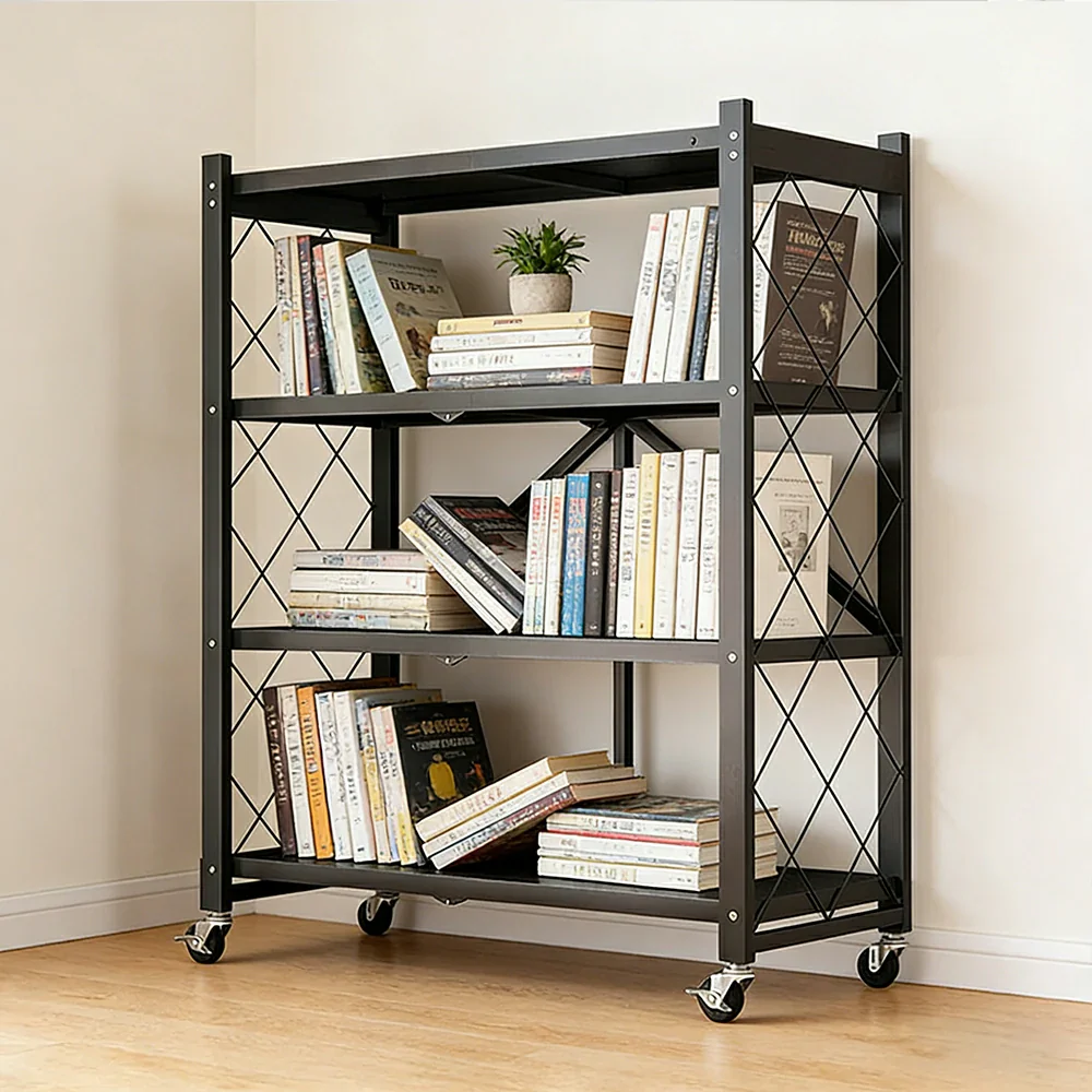 GROVIA 4-Tier Storage Rack, Tool-Free Snap-Lock Assembly, Heavy-Duty Steel Frame, Smooth Castors, Ventilated Shelves - Black - Image 2