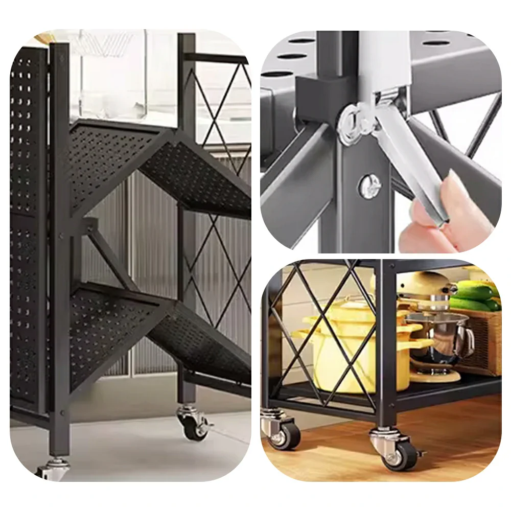 GROVIA 4-Tier Storage Rack, Tool-Free Snap-Lock Assembly, Heavy-Duty Steel Frame, Smooth Castors, Ventilated Shelves - Black - Image 3