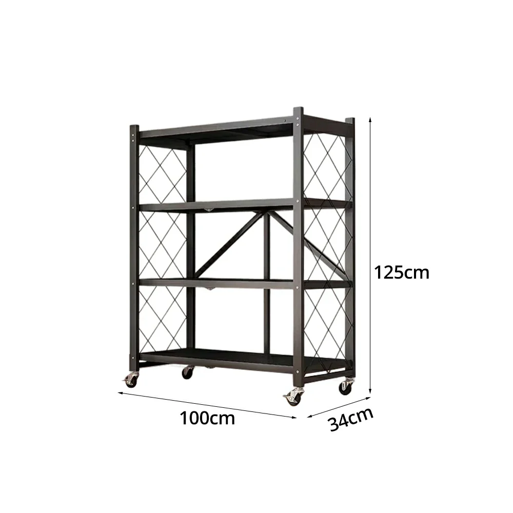 GROVIA 4-Tier Storage Rack, Tool-Free Snap-Lock Assembly, Heavy-Duty Steel Frame, Smooth Castors, Ventilated Shelves - Black - Image 5