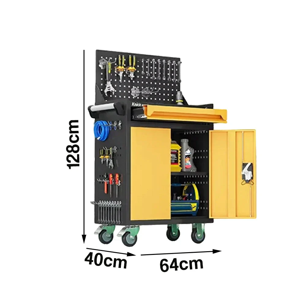 GROVIA Mobile Tool Trolley with Pegboard - Single Drawer Design, Heavy-Duty Steel Cabinet, Lockable Storage for Workshop & Garage - Yellow - Image 5