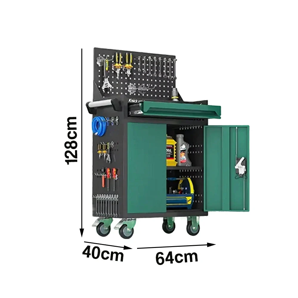 GROVIA Mobile Tool Trolley with Pegboard - Single Drawer Design, Heavy-Duty Steel Cabinet, Lockable Storage for Workshop & Garage - Green - Image 5