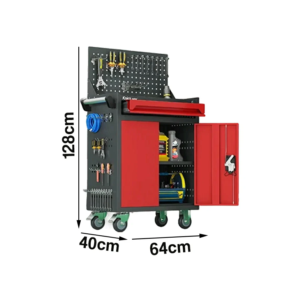GROVIA Mobile Tool Trolley with Pegboard - Single Drawer Design, Heavy-Duty Steel Cabinet, Lockable Storage for Workshop & Garage - Red - Image 5