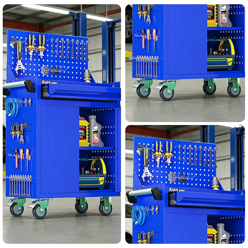 GROVIA Mobile Tool Trolley with Pegboard - Single Drawer Design, Heavy-Duty Steel Cabinet, Lockable Storage for Workshop & Garage - Blue - Image 3