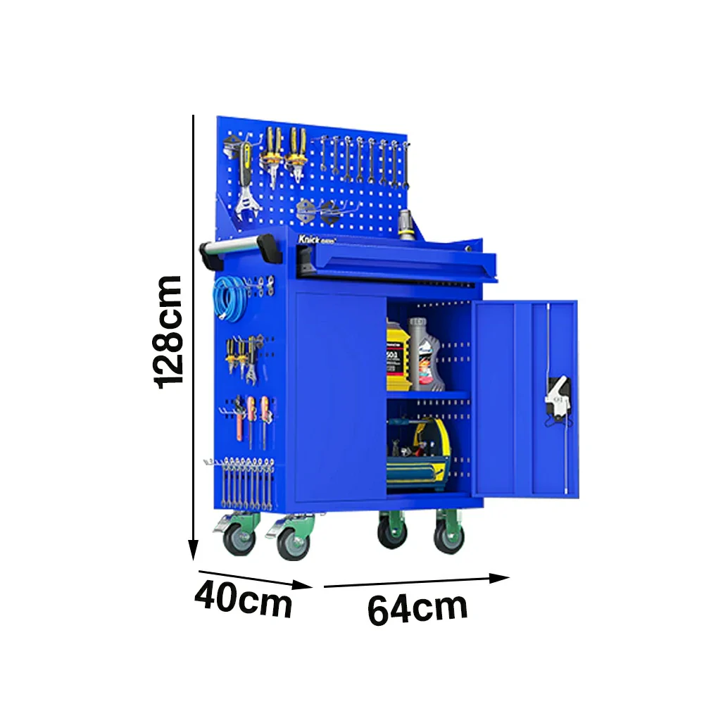 GROVIA Mobile Tool Trolley with Pegboard - Single Drawer Design, Heavy-Duty Steel Cabinet, Lockable Storage for Workshop & Garage - Blue - Image 5