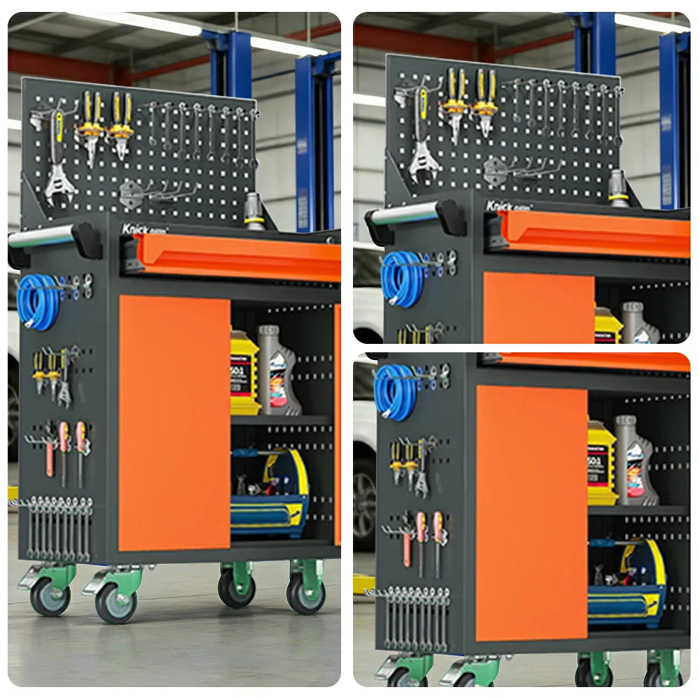 GROVIA Mobile Tool Trolley with Pegboard - Single Drawer Design, Heavy-Duty Steel Cabinet, Lockable Storage for Workshop & Garage - Orange - Image 3