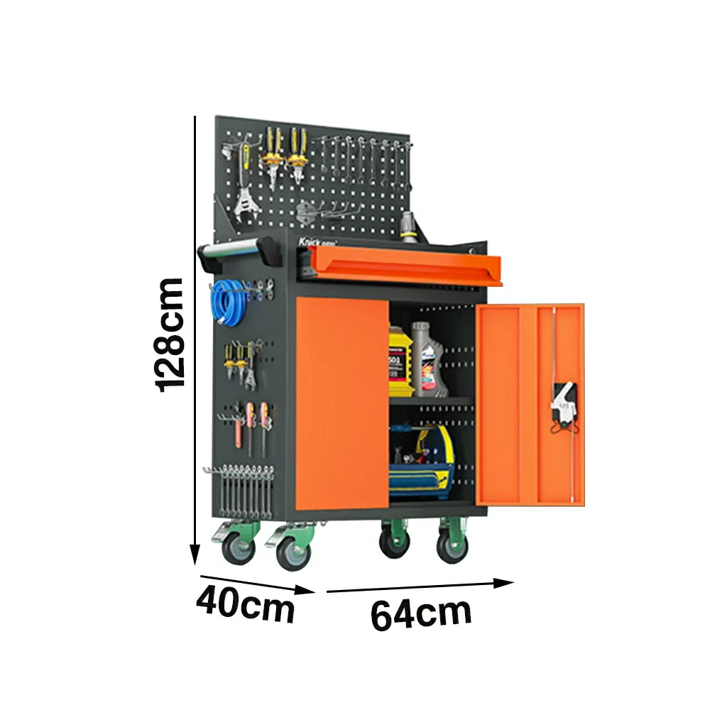 GROVIA Mobile Tool Trolley with Pegboard - Single Drawer Design, Heavy-Duty Steel Cabinet, Lockable Storage for Workshop & Garage - Orange - Image 5
