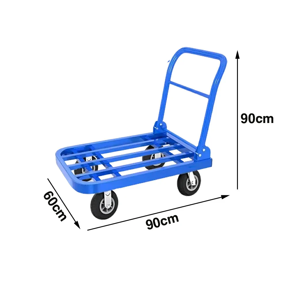 GROVIA Heavy-Duty Folding Platform Trolley - 75/90cm, Ultra-Quiet 6-Inch Black Rubber Wheels, 375/425kg Load Capacity, Industrial Warehouse Transport - Blue - Image 6