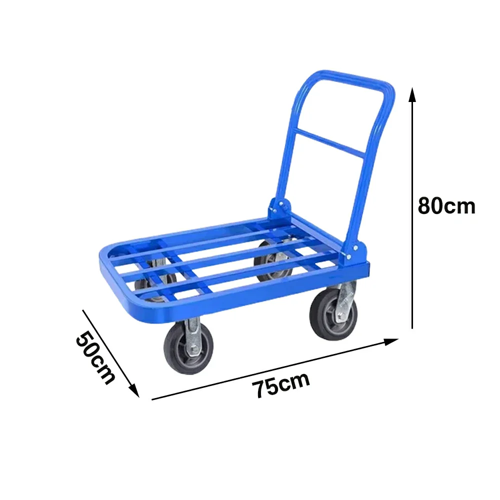 GROVIA Heavy-Duty Folding Platform Trolley - 75/90cm, Effort-Saving Design, 6-Inch Grey Rubber Wheels, 375/425kg Load Capacity, Industrial Warehouse Transport - Blue - Image 5