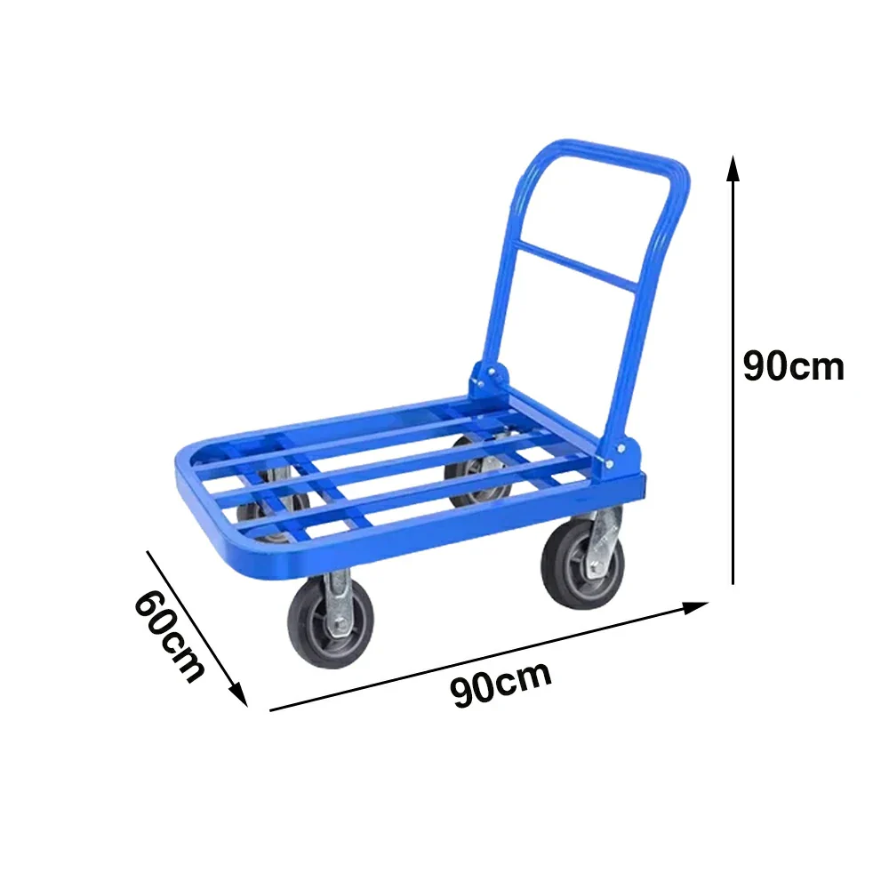 GROVIA Heavy-Duty Folding Platform Trolley - 75/90cm, Effort-Saving Design, 6-Inch Grey Rubber Wheels, 375/425kg Load Capacity, Industrial Warehouse Transport - Blue - Image 6