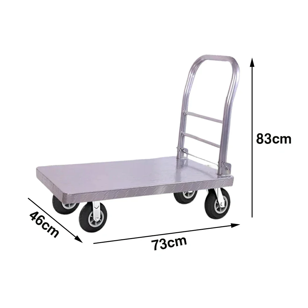 GROVIA Heavy-Duty Steel Platform Trolley - 73/90cm, 6-Inch Black Rubber Wheels Silent, 325/375kg Load Capacity, Industrial Warehouse Transport - Silver - Image 5