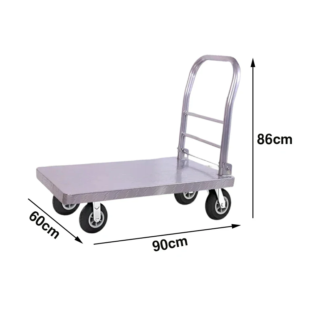 GROVIA Heavy-Duty Steel Platform Trolley - 73/90cm, 6-Inch Black Rubber Wheels Silent, 325/375kg Load Capacity, Industrial Warehouse Transport - Silver - Image 6