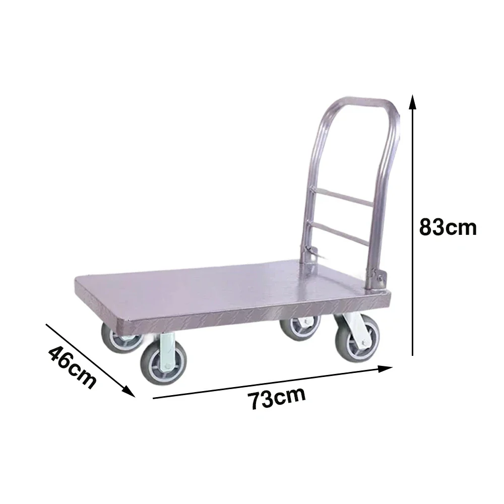GROVIA Heavy-Duty Steel Platform Trolley - 73/90cm, Effort-Saving Silent 6-Inch Grey Rubber Wheels, 350/450kg Load Capacity, Industrial Warehouse Transport - Silver - Image 5