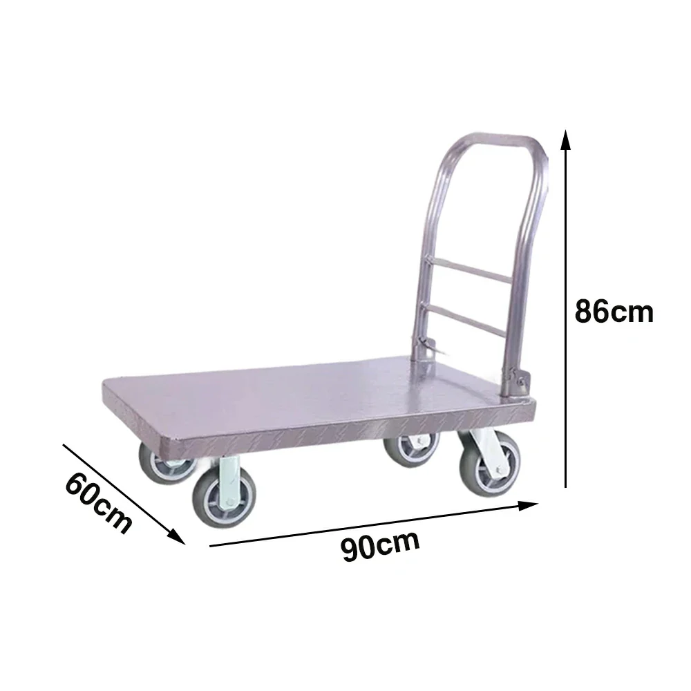 GROVIA Heavy-Duty Steel Platform Trolley - 73/90cm, Effort-Saving Silent 6-Inch Grey Rubber Wheels, 350/450kg Load Capacity, Industrial Warehouse Transport - Silver - Image 6