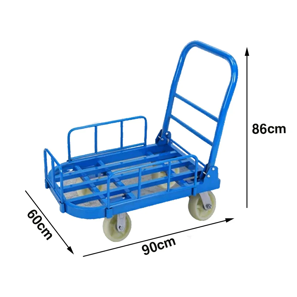 GROVIA Heavy-Duty Guard Rail Platform Trolley - 75/90cm, 6-Inch Nylon Wheels Non-Silent, 400/450kg Load Capacity, Industrial Warehouse Transport - Blue - Image 6