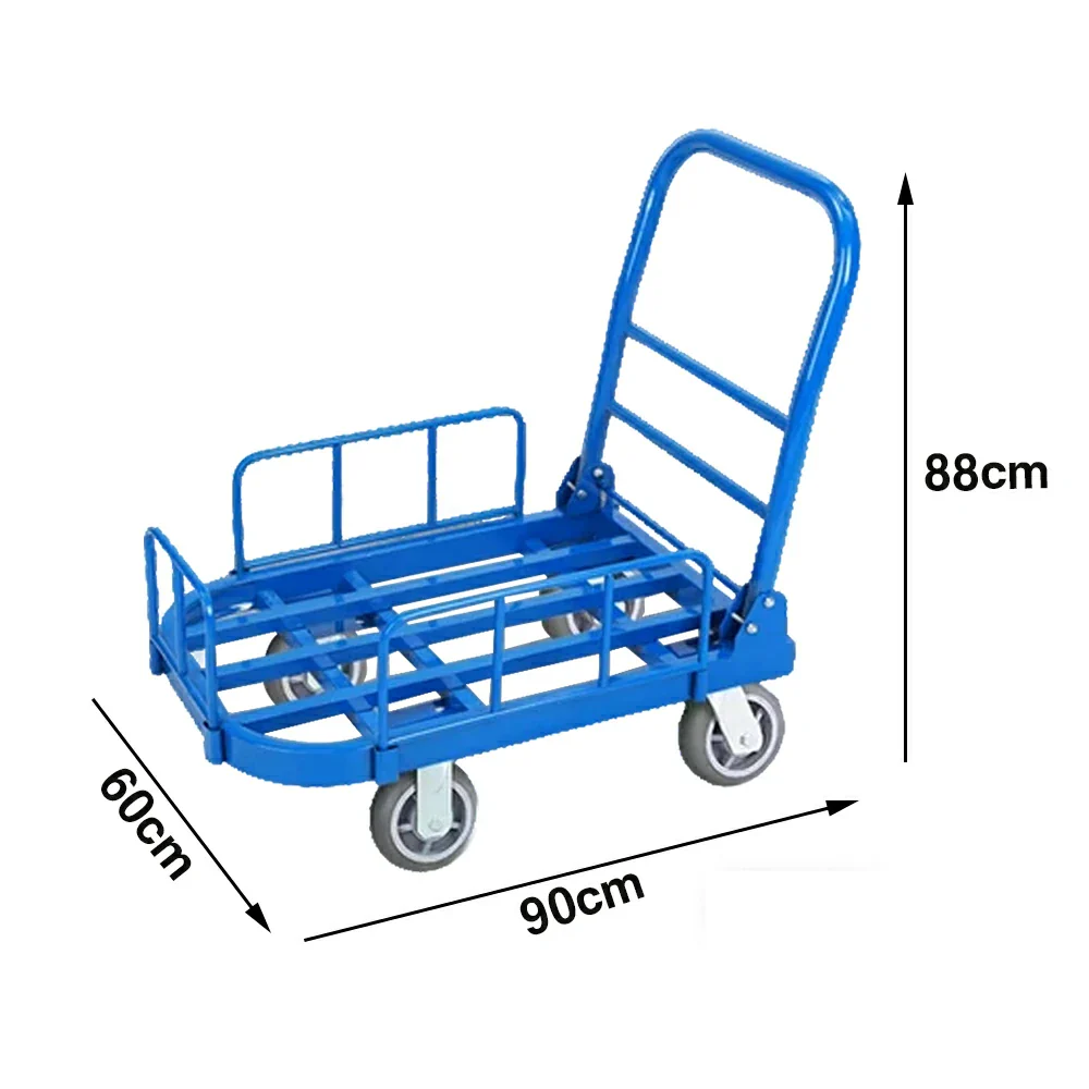 GROVIA Heavy-Duty Guard Rail Platform Trolley - 75/90cm, Ultra-Quiet 6-Inch Effort-Saving Wheels, 425/500kg Load Capacity, Warehouse & Logistics Transport - Blue - Image 6