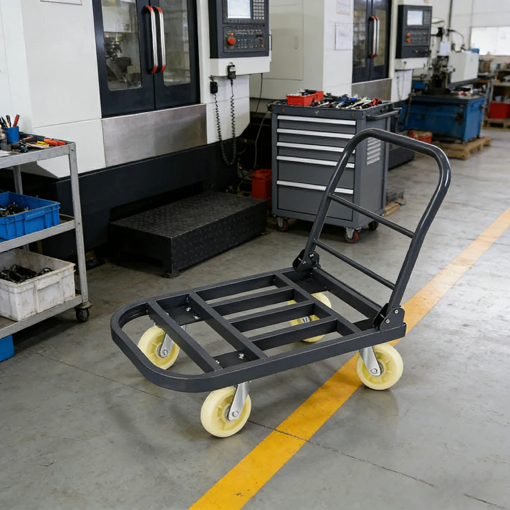 GROVIA Heavy-Duty Steel Tube Platform Trolley - 75/90cm, 6-Inch Nylon Wheels Non-Silent, 400/500kg Load Capacity, Warehouse Transport - Steel Grey - Image 2