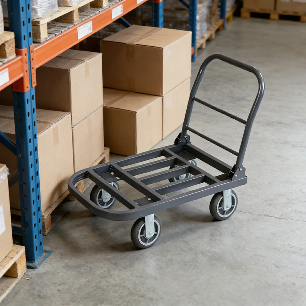 GROVIA Heavy-Duty Steel Tube Platform Trolley - 75/90cm, Ultra-Quiet 6-Inch Effort-Saving Wheels, 400/500kg Load Capacity, Warehouse Transport - Steel Grey - Image 2