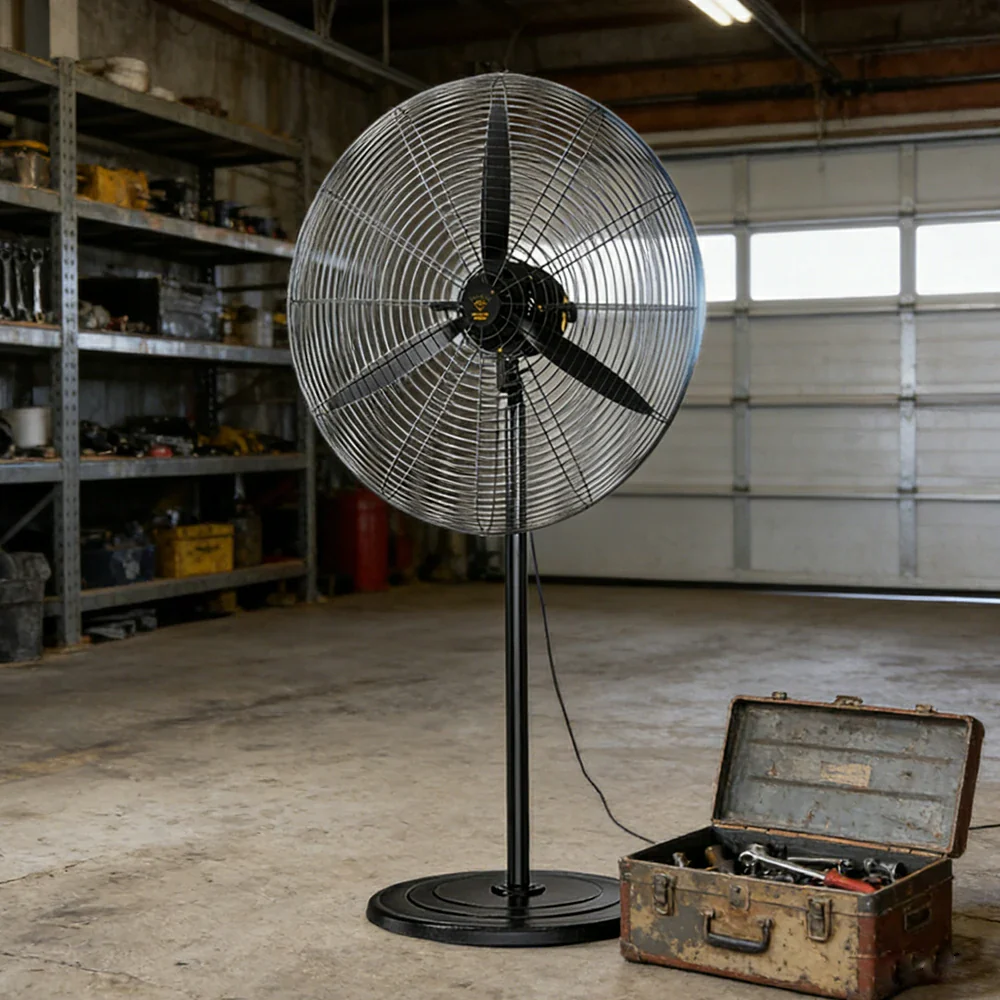 GROVIA Industrial Fan Floor Type Dual Ball Bearing Motor Three Speed Settings High Safety Mesh Design - Image 2