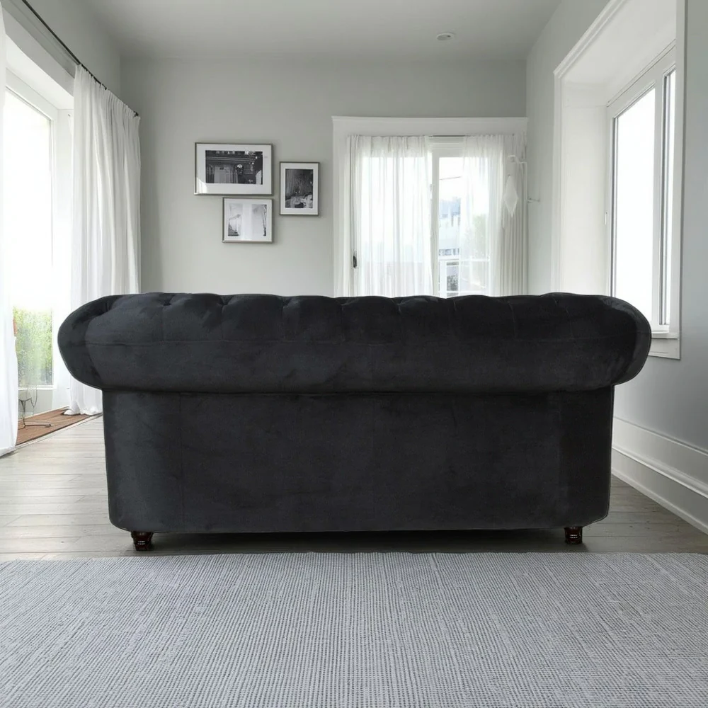 IVARA 181 Velvet 2-Seater Sofa 80cm Rolled Arms, Deep Button Tufting, Solid Timber Frame, Classic Chesterfield Design, Modern Elegance - Black - Image 4