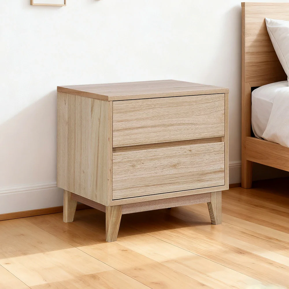 LIVARA 436 Bedside Table, Tasmanian Oak Veneer, Two Drawers, Solid Wood Legs, Minimalist Scandinavian Style, Natural Finish - Image 2
