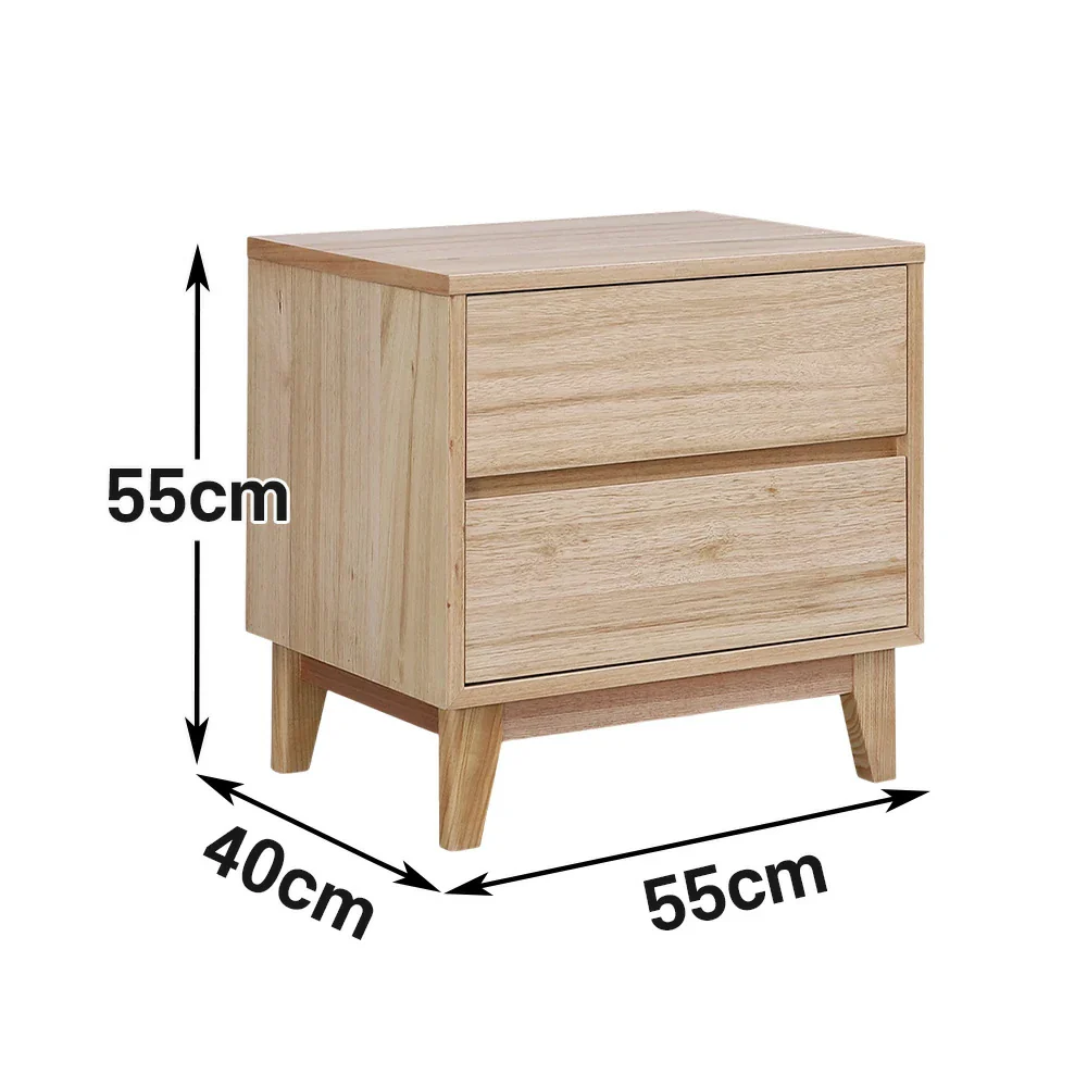 LIVARA 436 Bedside Table, Tasmanian Oak Veneer, Two Drawers, Solid Wood Legs, Minimalist Scandinavian Style, Natural Finish - Image 5