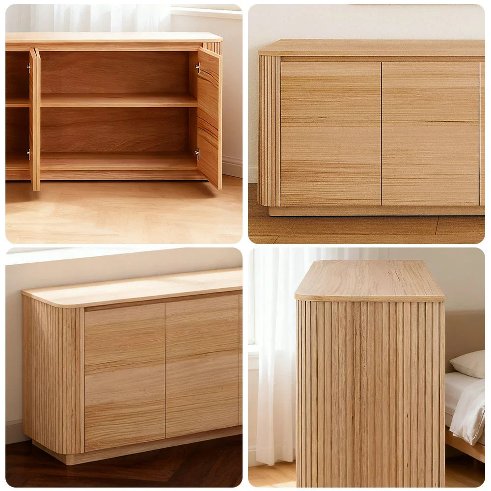 LIVARA 443 4-Door Buffet Sideboard - Premium Ash Veneer - Grooved Detailing - Rounded Corners - Modern Minimalist Design - Natural Finish - Image 3