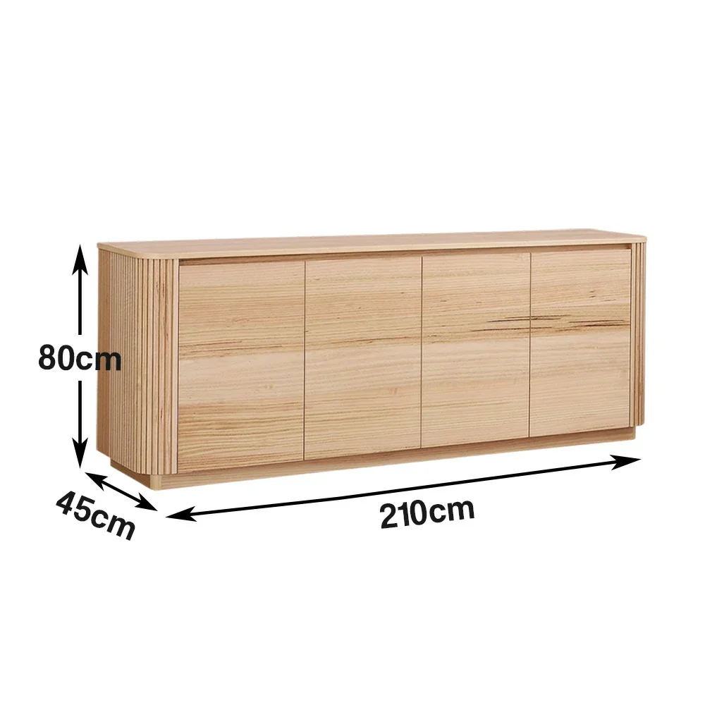 LIVARA 443 4-Door Buffet Sideboard - Premium Ash Veneer - Grooved Detailing - Rounded Corners - Modern Minimalist Design - Natural Finish - Image 5