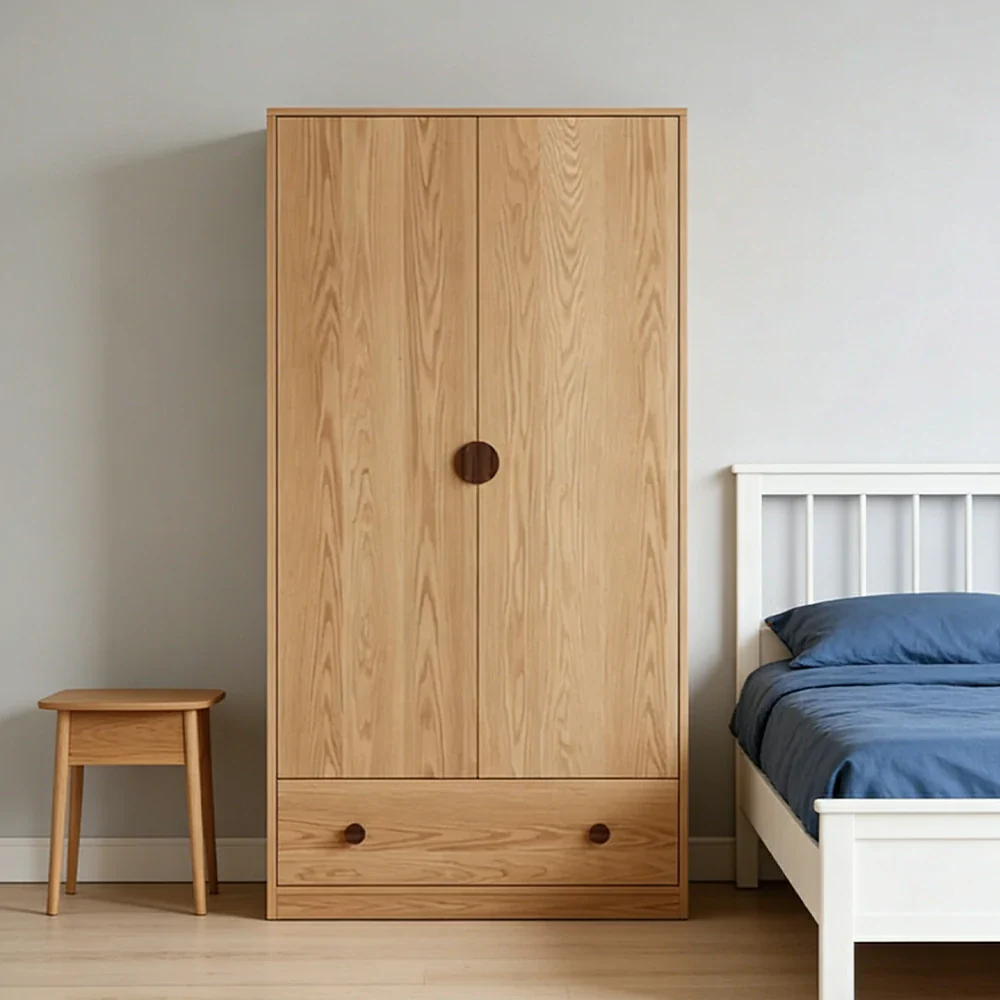 LIVARA 60/80cm Oak Wardrobe Cabinet - Dual Hanging Storage with Solid North American Oak, Child-Friendly Height & Space-Saving Design - Wood - Image 2