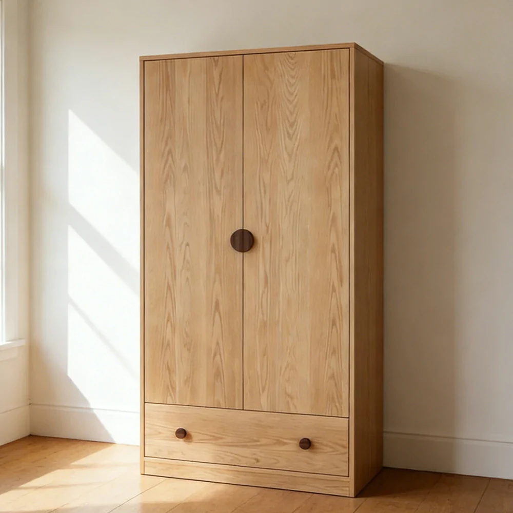 LIVARA 60/80cm Oak Wardrobe Cabinet - Dual Hanging Storage with Solid North American Oak, Child-Friendly Height & Space-Saving Design - Wood - Image 4
