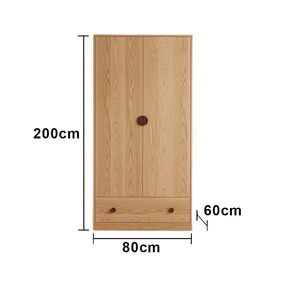 LIVARA 60/80cm Oak Wardrobe Cabinet - Dual Hanging Storage with Solid North American Oak, Child-Friendly Height & Space-Saving Design - Wood - Image 6