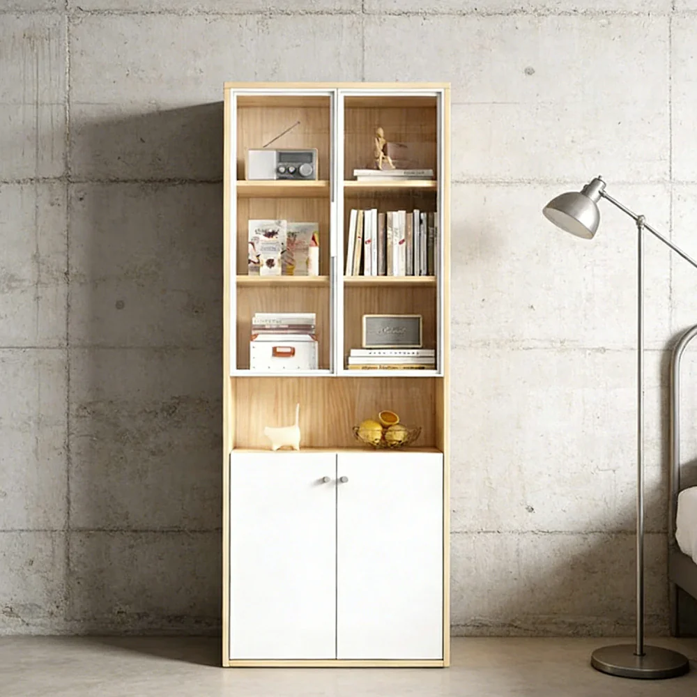 LIVARA Glass Cabinet with Drawers - Solid Wood Frame, Mixed Open & Enclosed Storage, Soft-Close Doors & Modern Display Design - Image 2