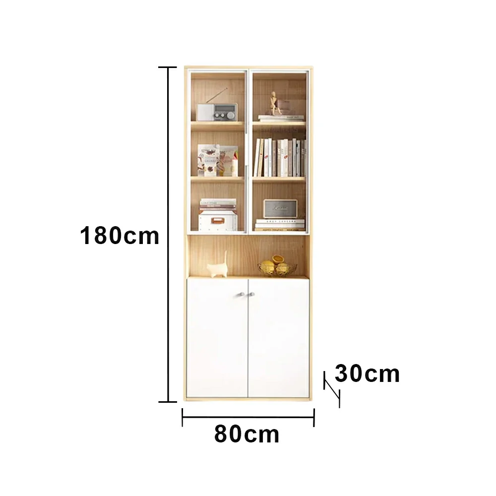 LIVARA Glass Cabinet with Drawers - Solid Wood Frame, Mixed Open & Enclosed Storage, Soft-Close Doors & Modern Display Design - Image 5