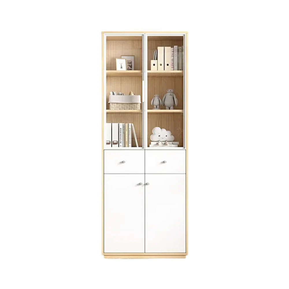 LIVARA Glass Door Cabinet - Solid Wood Construction with Tiered Display Shelves, Concealed Storage & Smooth-Close Hardware