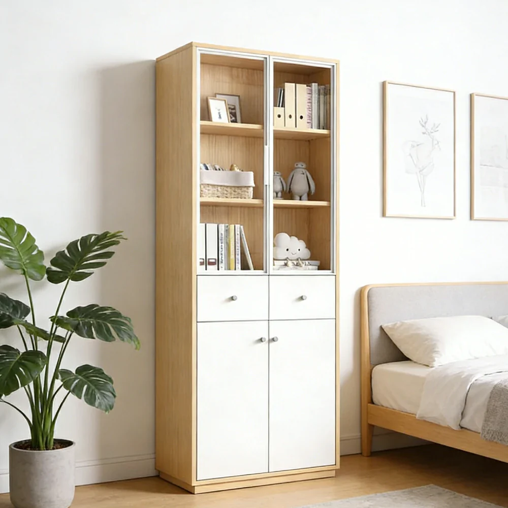 LIVARA Glass Door Cabinet - Solid Wood Construction with Tiered Display Shelves, Concealed Storage & Smooth-Close Hardware - Image 4