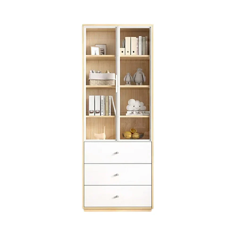 LIVARA Glass Display Cabinet - Wooden Frame with Enclosed Storage, Drawer Compartments & Soft-Close Door System