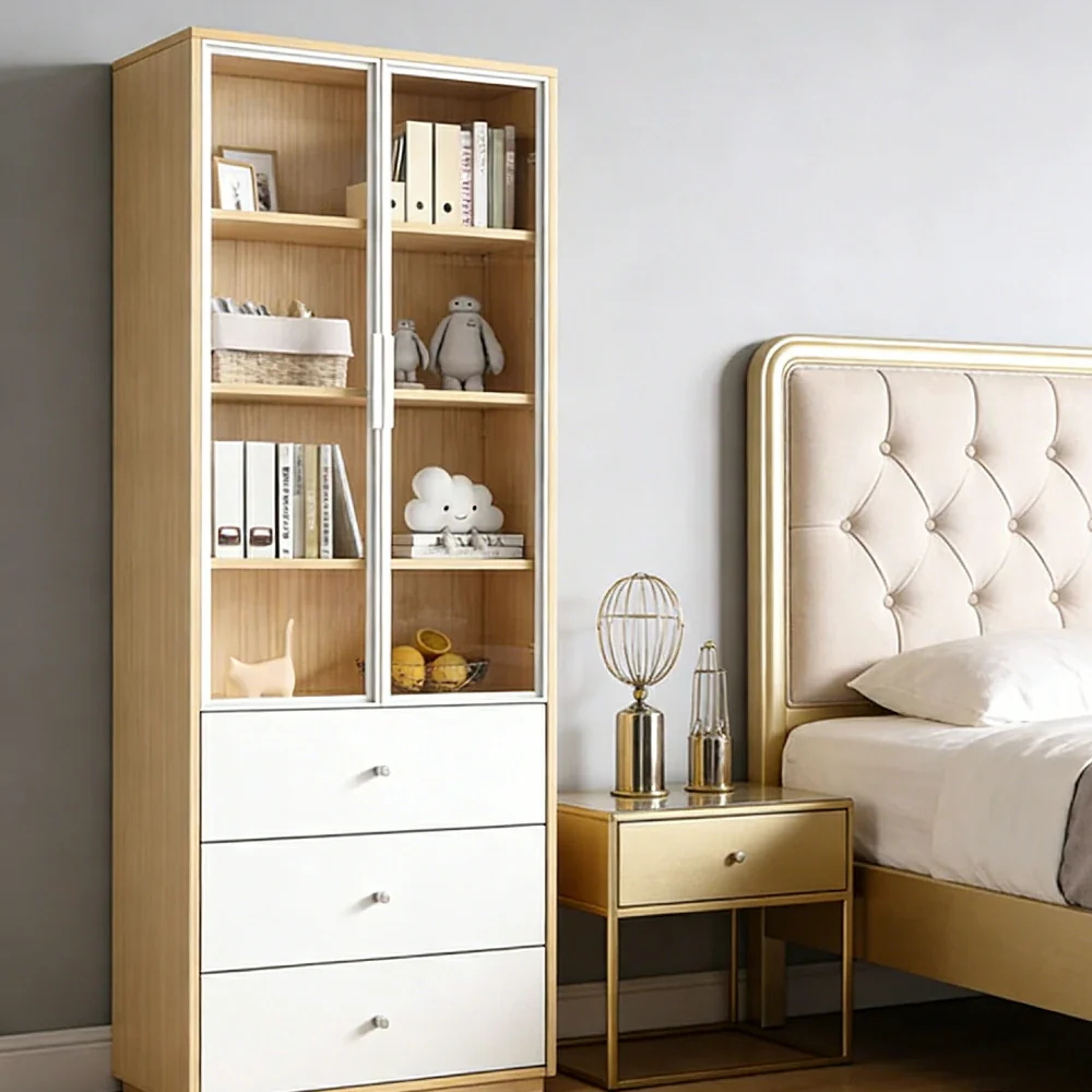 LIVARA Glass Display Cabinet - Wooden Frame with Enclosed Storage, Drawer Compartments & Soft-Close Door System - Image 4