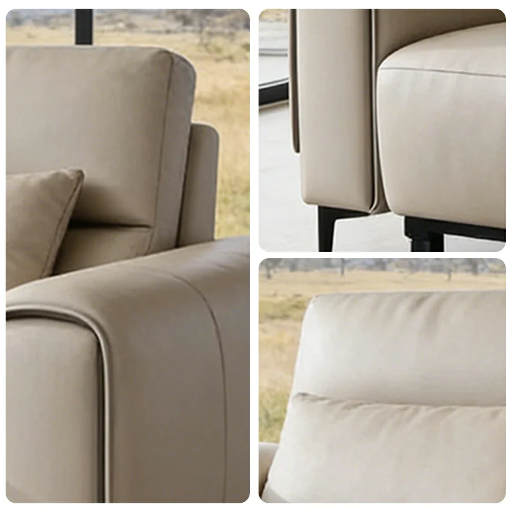 LIVARA Electric Recliner Sofa Wide-Angle Adjustment Top-Grain Leather Dual-Layer Comfort Cushion - Beige - Image 3