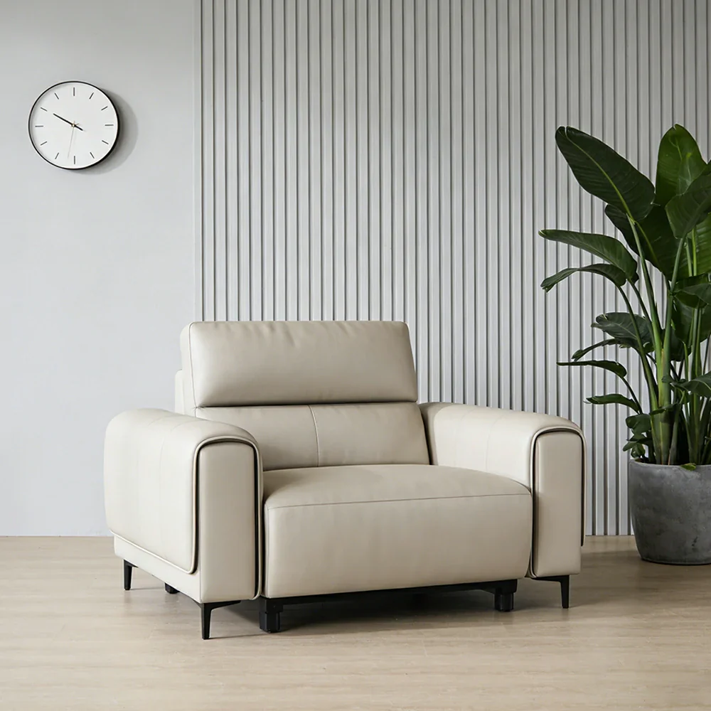 LIVARA Electric Recliner Sofa Wide-Angle Adjustment Top-Grain Leather Dual-Layer Comfort Cushion - Beige - Image 4
