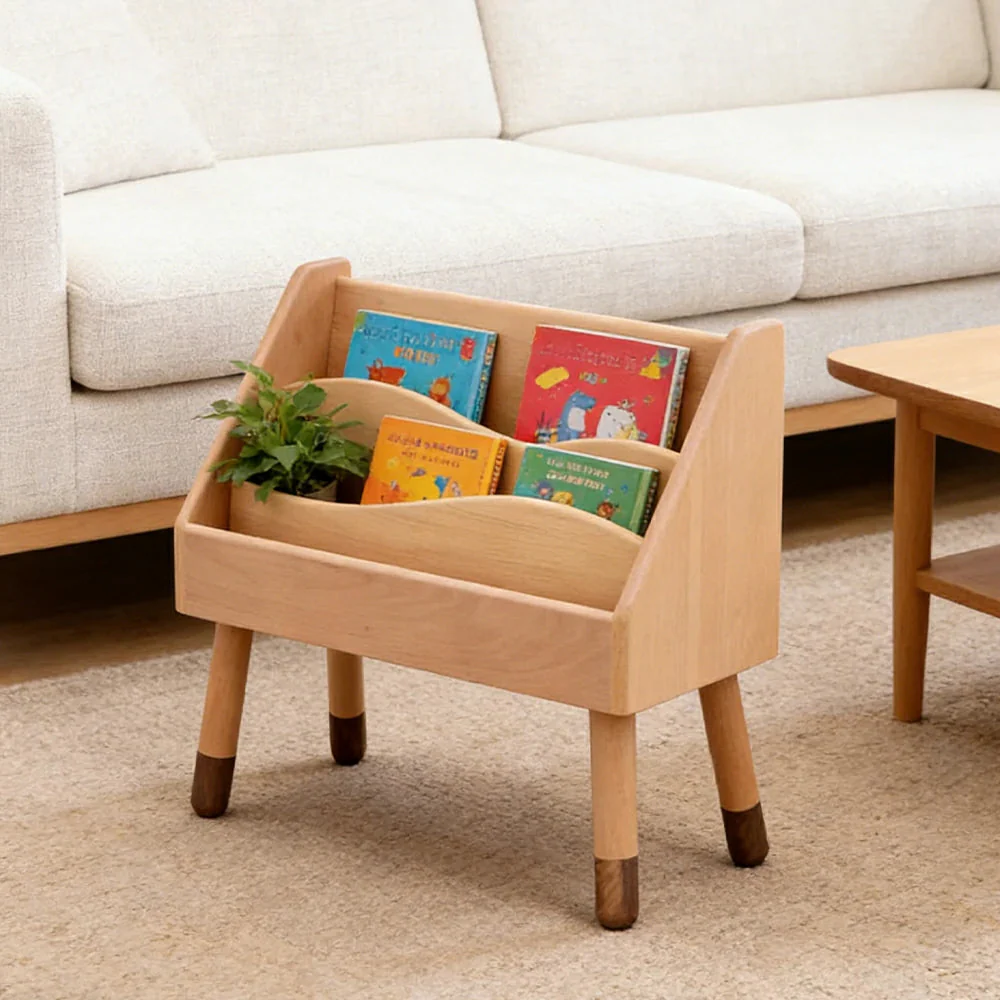 LIVARA Kids Wooden Bookshelf - Hidden Rear Storage, Rounded Edge Design, Solid Timber with North American Black Walnut Legs - Image 2